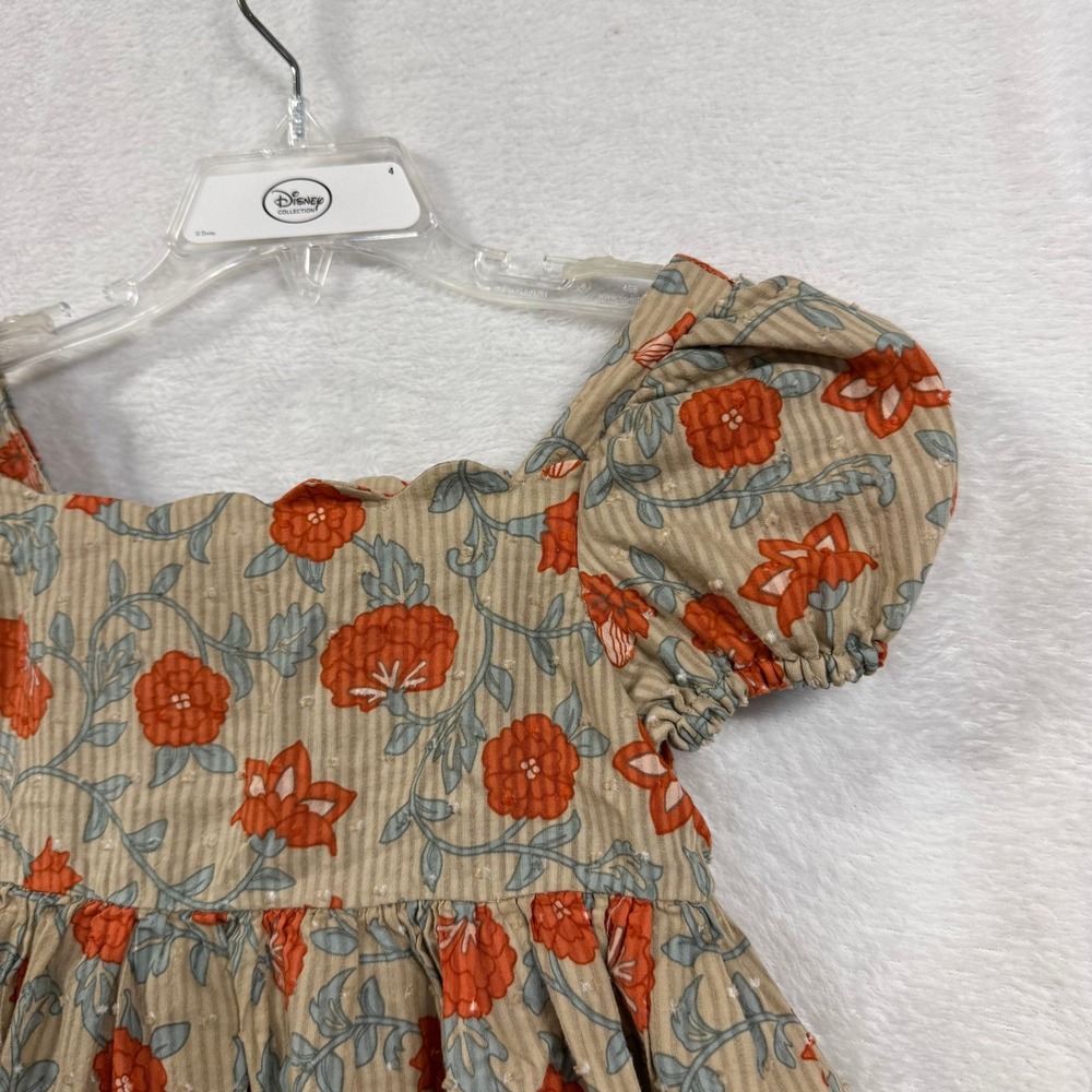 Happily Grey 4T Orange Floral Swiss Dot Tiered Puff Sleeve Scallop Dress Whimsy - Picture 3 of 9